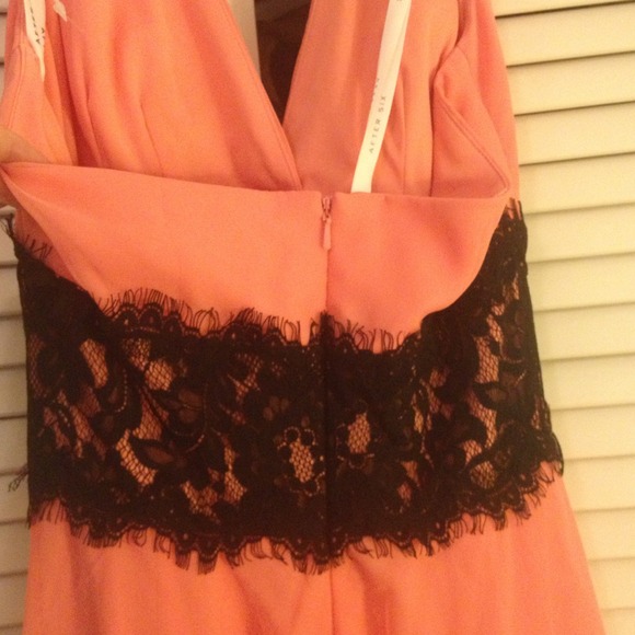 Coral with black lace waist band, dress - Picture 2 of 3