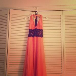 Coral with black lace waist band, dress