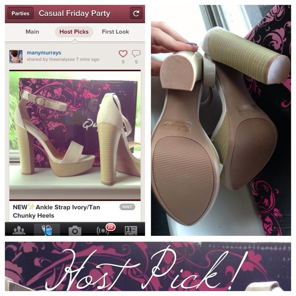 ❌Not Available❌Ankle Strap Ivory/Tan Chunky Heels - Picture 4 of 4