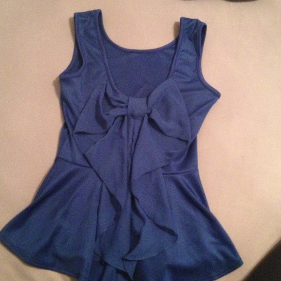 Royal blue back bow peplum shirt