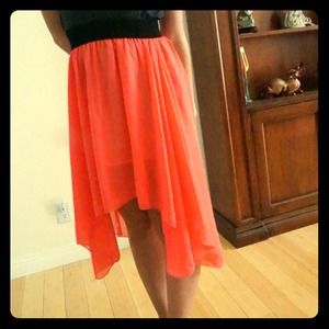 Bright coral hi-lo skirt