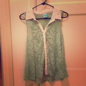 Mint green lace collar tank