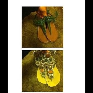 Green sandals (top) Brown beaded sandals (bottom)