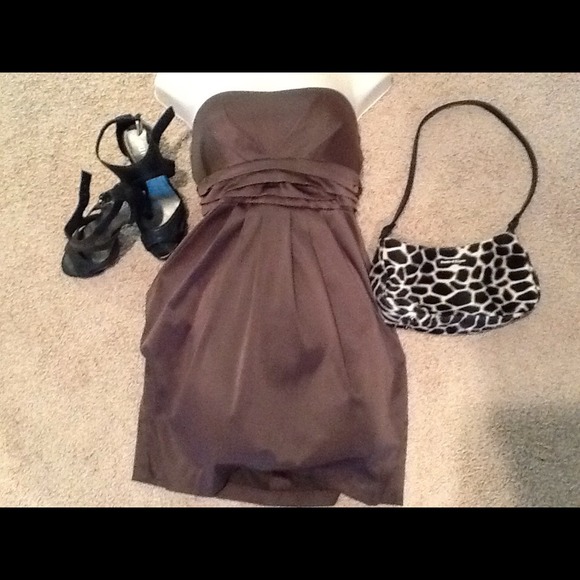 ❣❣Brown satin mini-dress - Picture 3 of 4