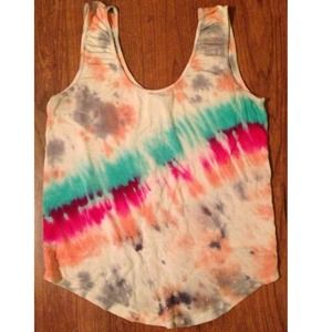 Tie Die Tank with Back Shredded Detail