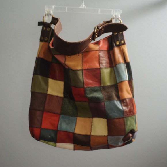 Fossil Brand Hobo Large Bag Purse Patchwork Detail