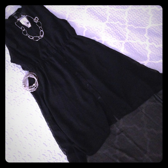 ⭕Sold⭕Sheer black button down hi lo dress. - Picture 1 of 3