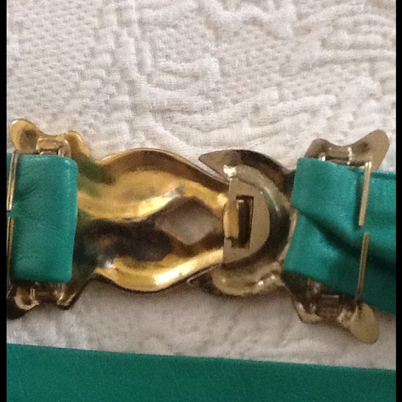 Teal green genuine leather belt - Picture 2 of 4