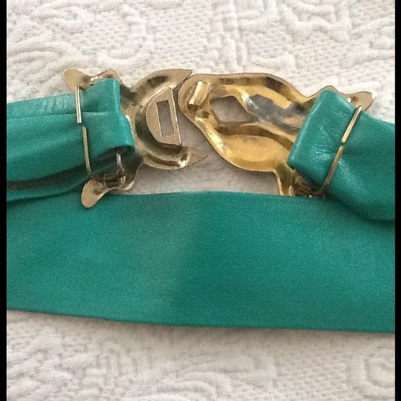 Teal green genuine leather belt - Picture 3 of 4