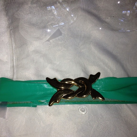 Teal green genuine leather belt - Picture 4 of 4