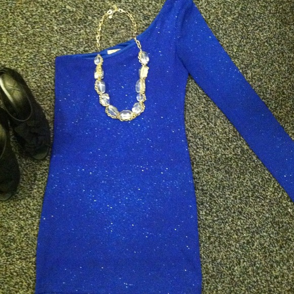 Blue One Shoulder Dress - Picture 2 of 3