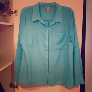 Turquoise Sheer Worthington Button Up Dress Shirt