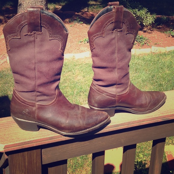 Brown Canvas and Leather Cowboy Boots