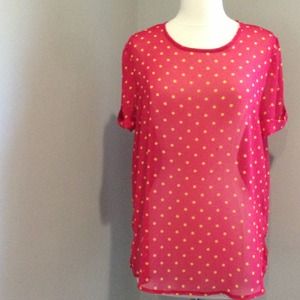 Pink&Yellow Polka dot chiffon top