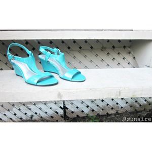 [BRAND NEW] Patent Leather Wedges; Aqua