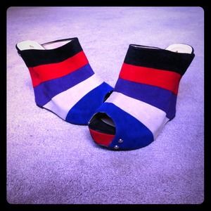 Fun, striped sued wedges
