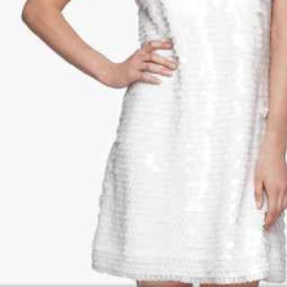 NWT! Andrew Marc White Sequin Shift Dress - Picture 4 of 4