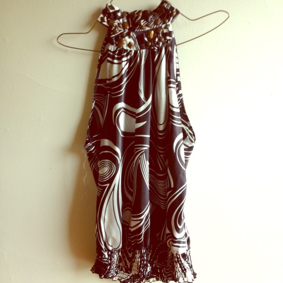 Silk top with embellished neck