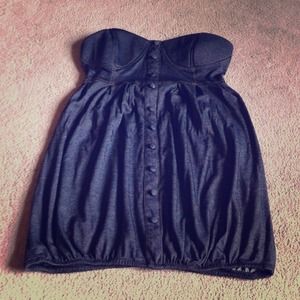 Short, black denim, strapless dress