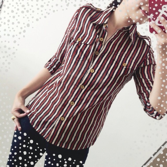 ✖SOLD✖Tory Burch Navy/Burgundy Stripe Shirt
