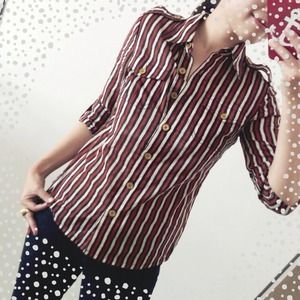 ✖SOLD✖Tory Burch Navy/Burgundy Stripe Shirt