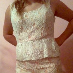 Pink & white lace peplum dress