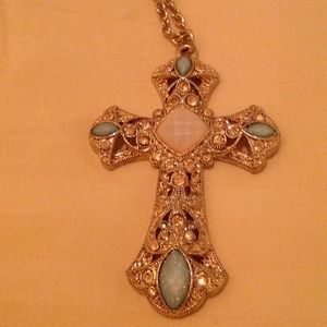 RESERVED Long Crystal Cross Necklace