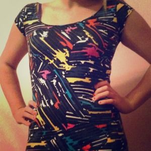 Navy blue bodycon dress with neon paint splatters