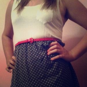 Grey polka dot tank/skirt dress with skinny belt