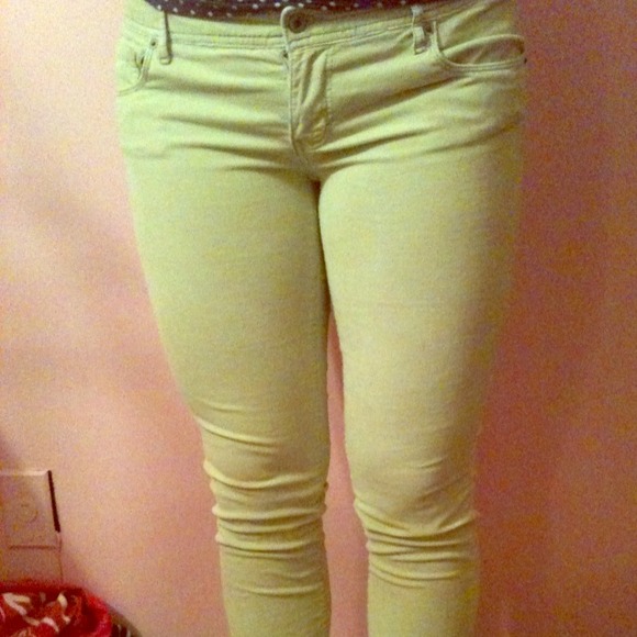 Lime green corduroy skinny jeans