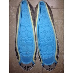 ❌SOLD❌COACH FLATS with Turquoise&Yellow Trim