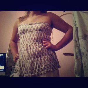 Strapless white tank with purple flowers