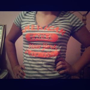 Grey and white striped graphic tee