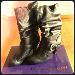 Black Leather Heel Boots