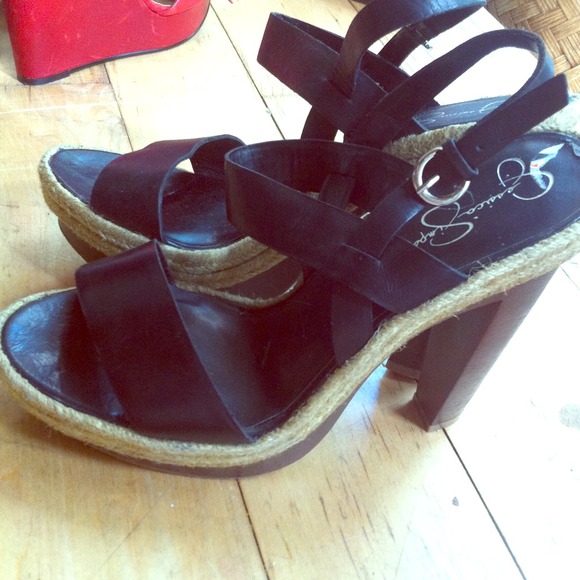 Sexy Jessica Simpson black wedge heels 9.5