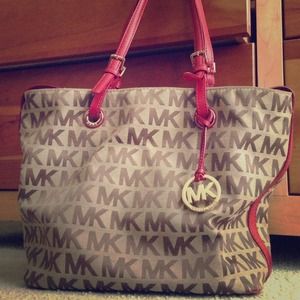Michael Kors Shoulder Tote-Red/Tan