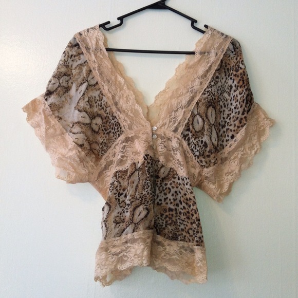 Passport Tops - Lacey Sheer Animal Print Sexy Blouse