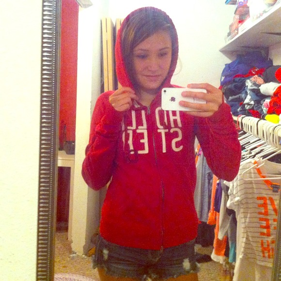 Red Holloster zip up sweatshirt