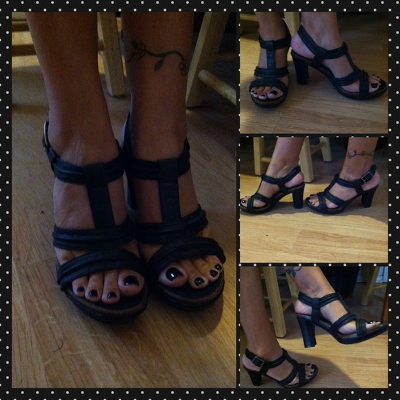 Black strappy leather heals