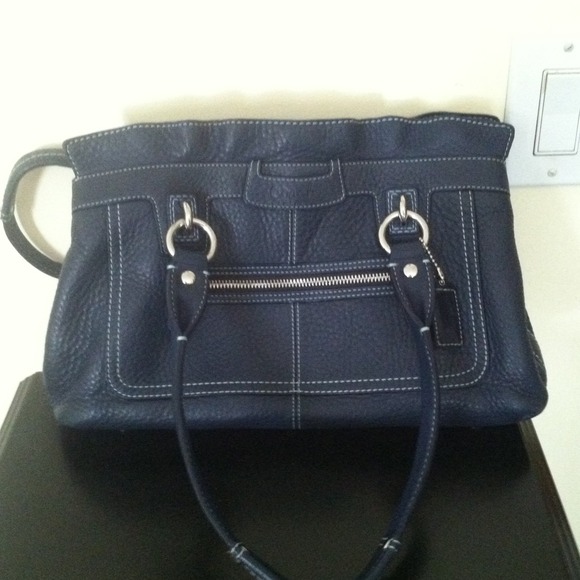 Navy all leather coach purse