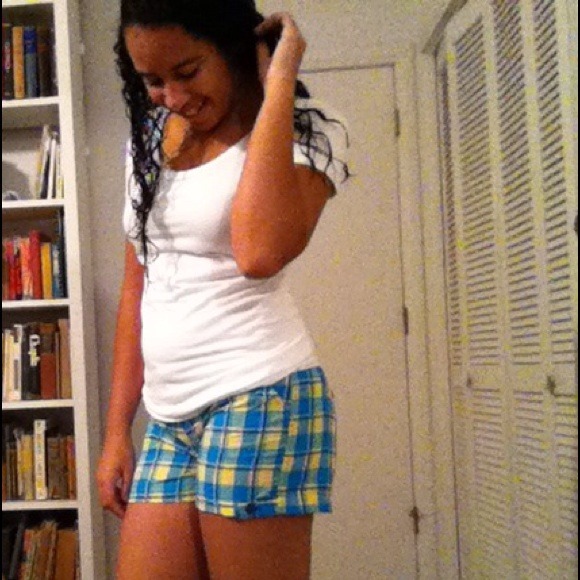 Yellow, green, and blue patterned shorts. - Picture 1 of 1