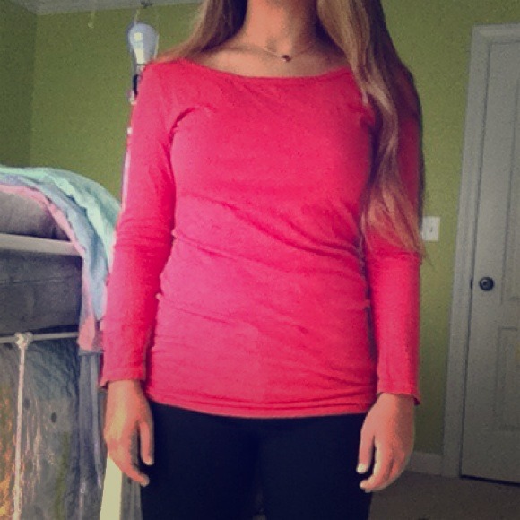 Pink/Red Boat Neck Long Sleeves