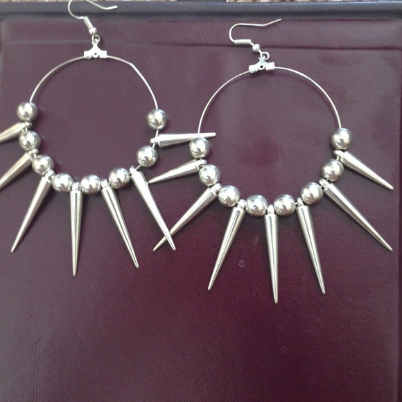 Silver spiked hoops