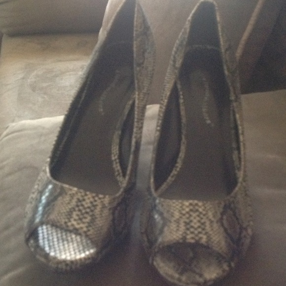 Snake skin peek a boo heels reduced