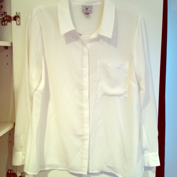 Cream Sheer Worthington Button Up Dress Shirt
