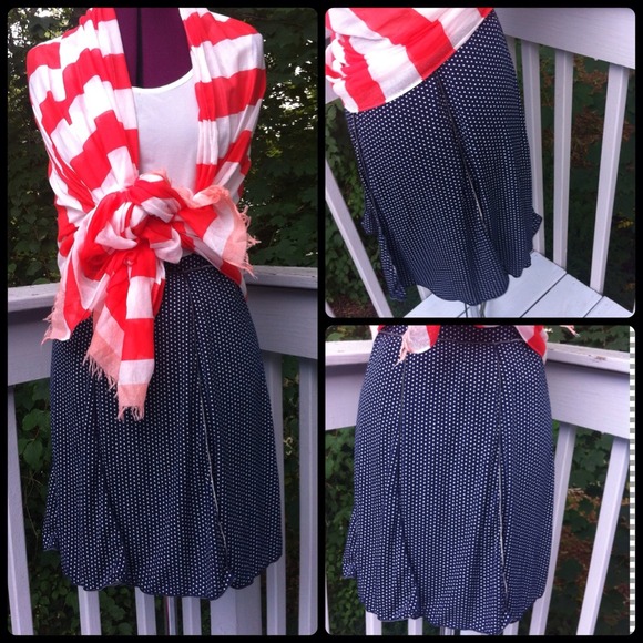 Polka Dot FLOWY Flared Navy Skirt