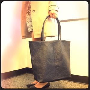 Navy Faux Ostrich Tote