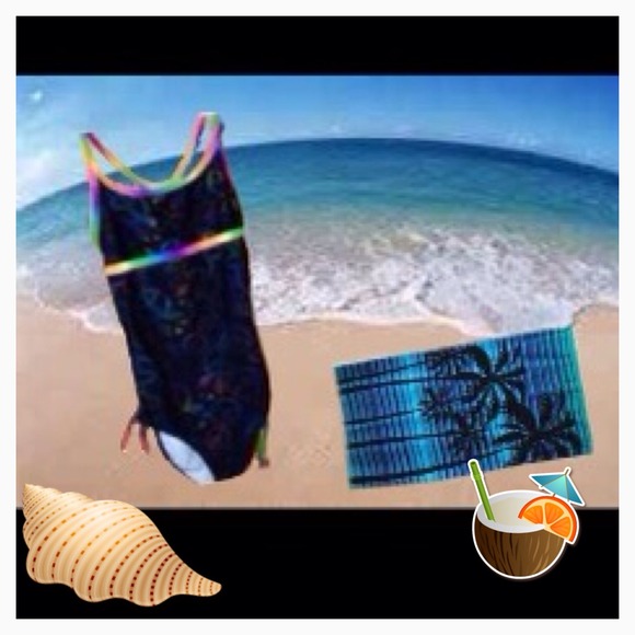 M4) Swimsuit.small aprox 3-5 women 1 piece flat top black rainbow - Picture 1 of 4