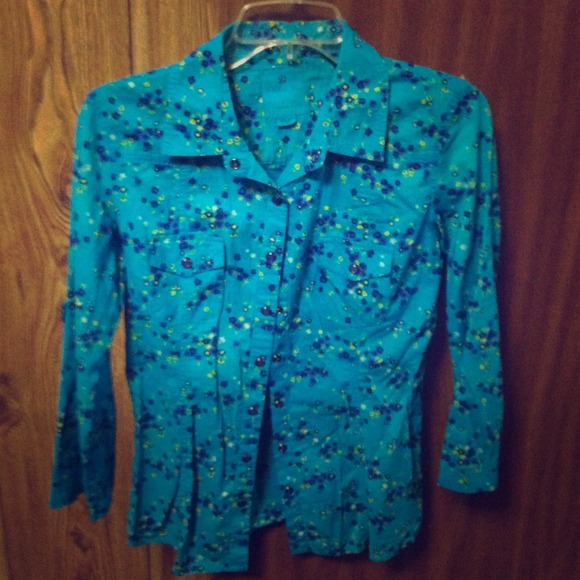 Blue floral button down shirt