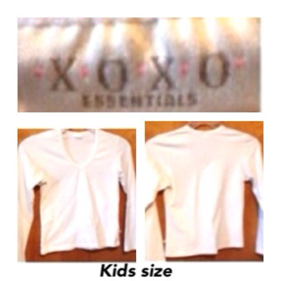 F) XOXO Essentials Kids White Long Sleeve Tee – Stretch V-Neck Basic, Size M 10 - Picture 1 of 3